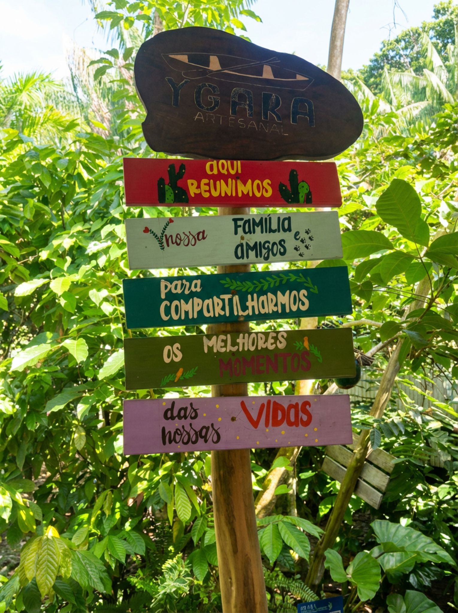 Hand-painted Ygara Artesanal sign in the Brazilian rainforest