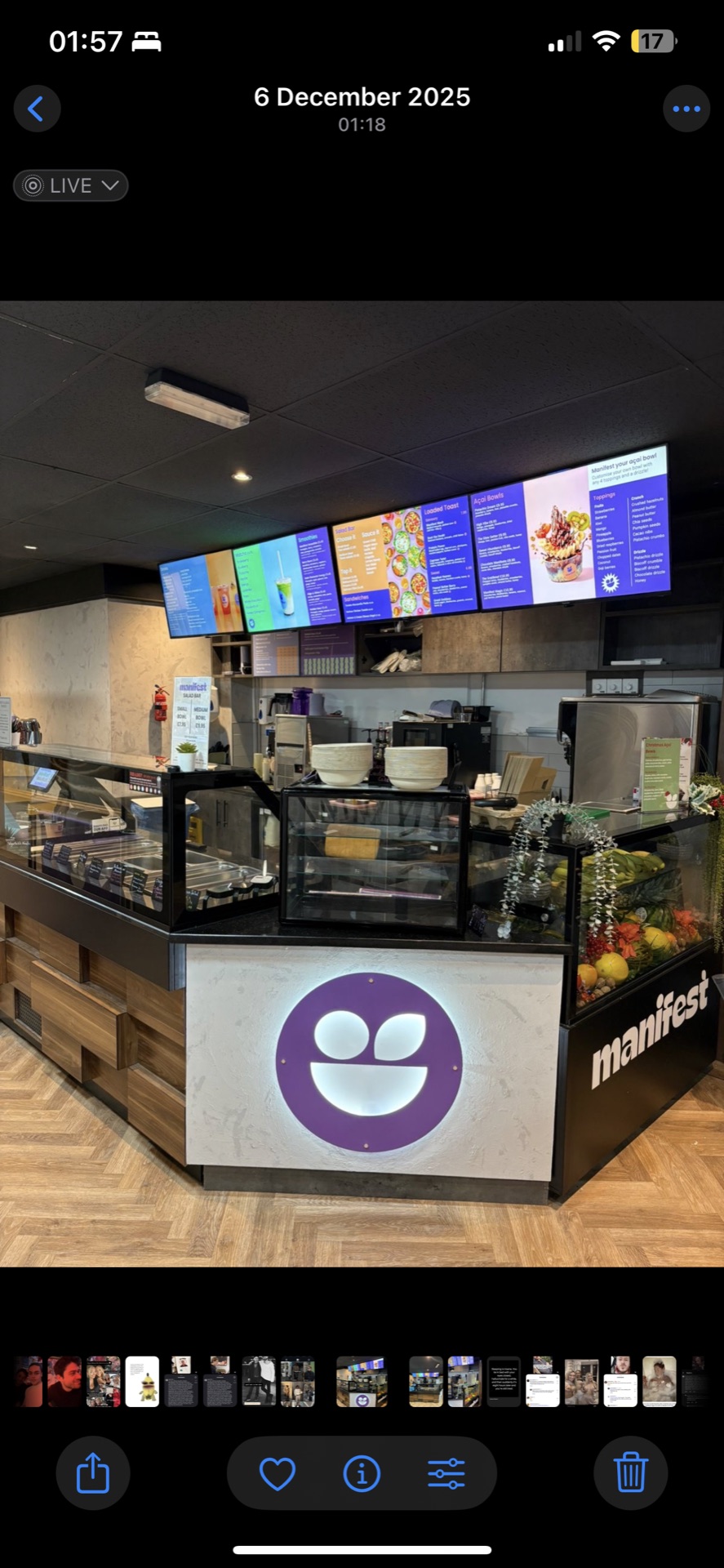Manifest store counter with branded digital menu screens