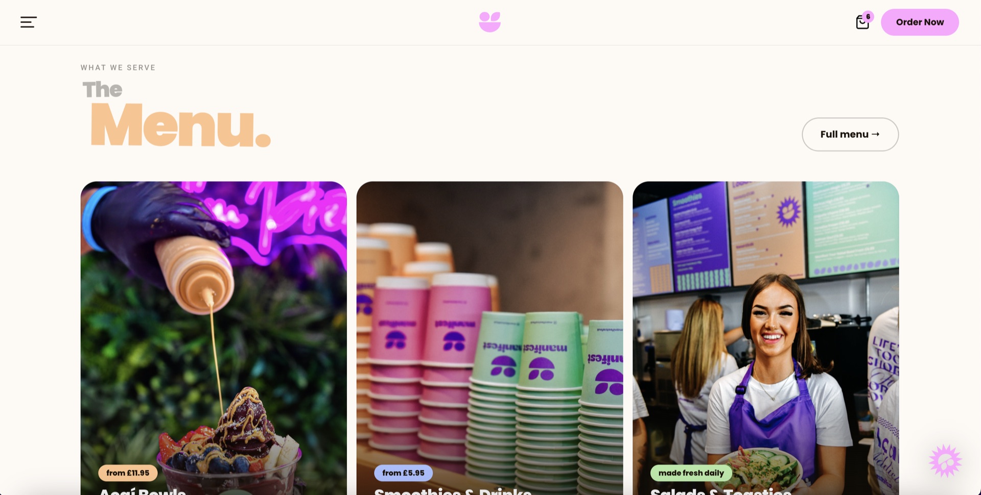 Manifest website — menu section