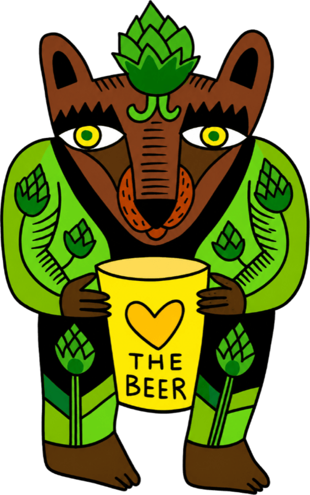 Wolf character holding a beer mug