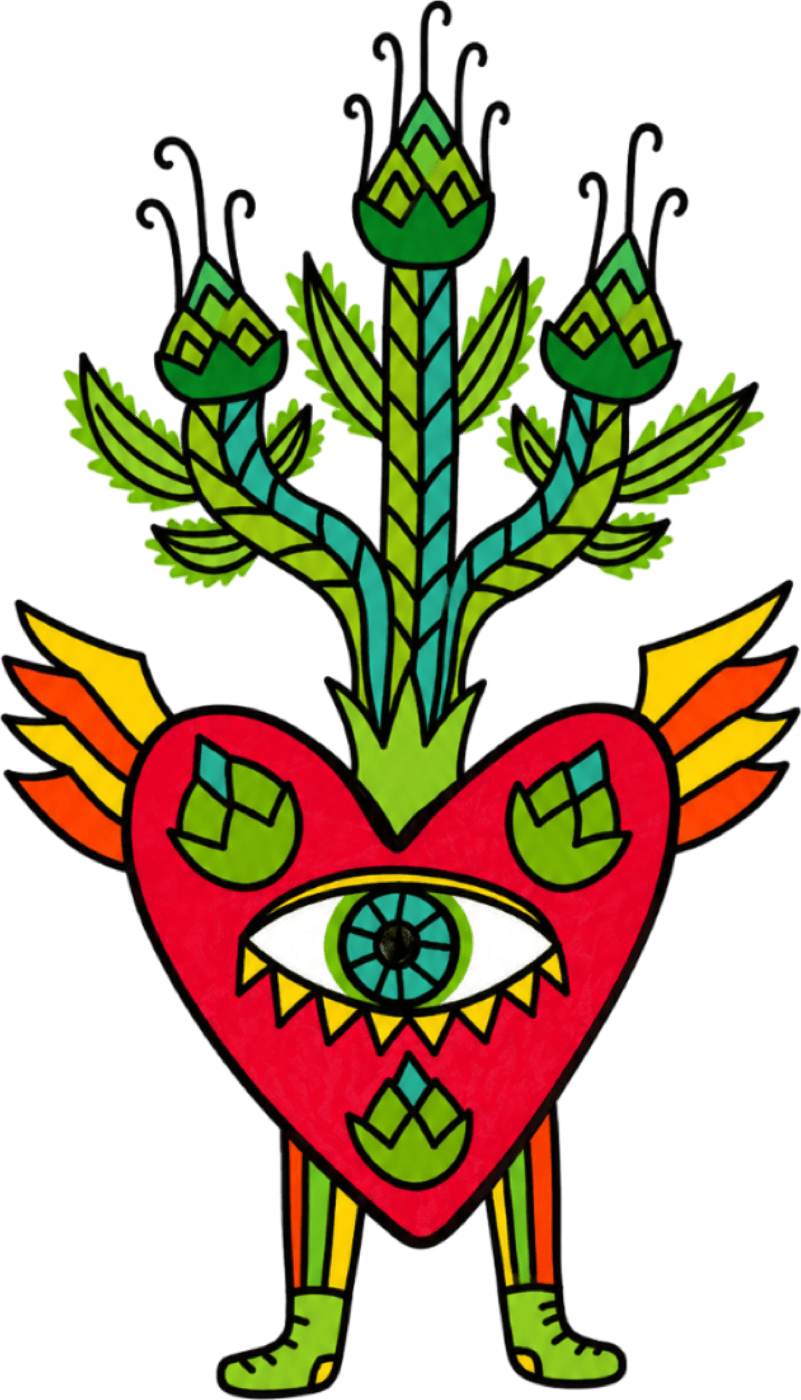 Original illustration — First Krush symmetrical heart with eye and plants