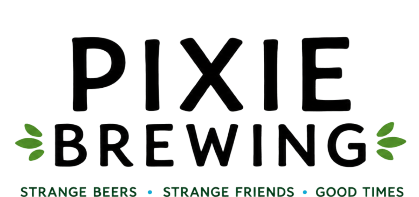 Pixie Brewing wordmark — hand-set chunky display type with Strange Beers · Strange Friends · Good Times tagline underneath