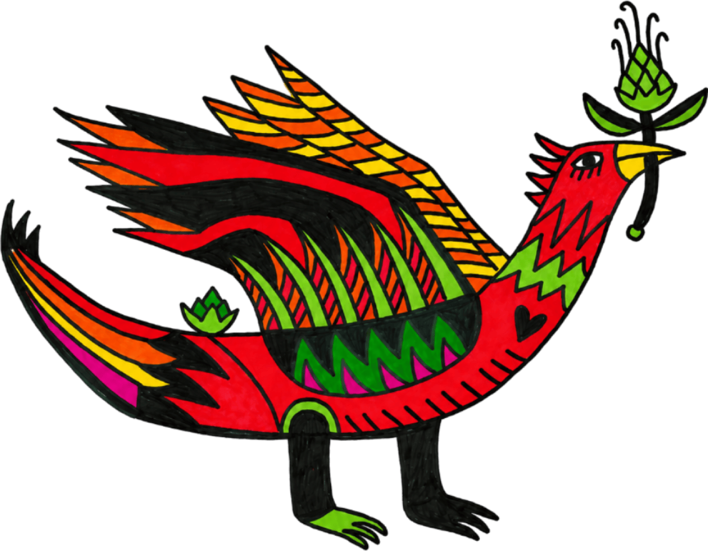 Original illustration — Rib Ride heraldic bird with patterned wings