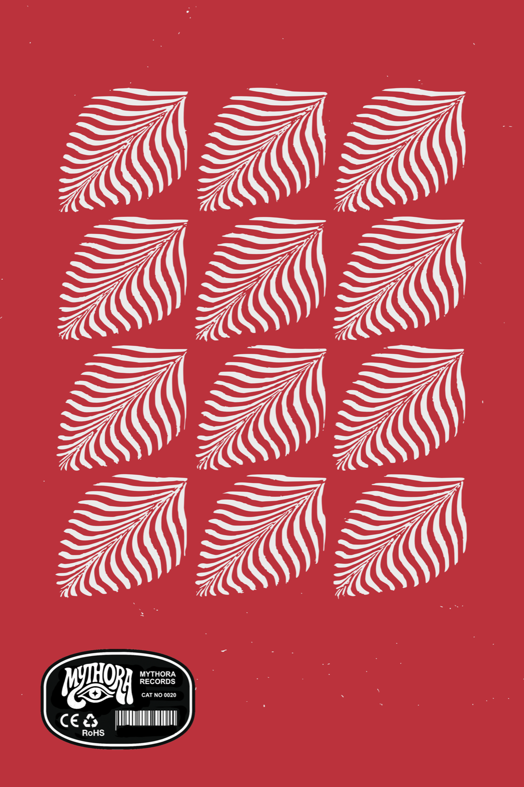 Mythora poster — repeating leaf pattern on red ground
