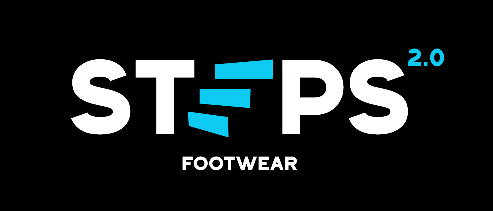 Full Steps 2.0 lockup — wordmark with FOOTWEAR descender, on black
